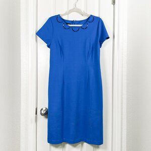 NWOT Talbots Blue Sheath Dress Scalloped Neckline Detail Size 8 Preppy Old Money